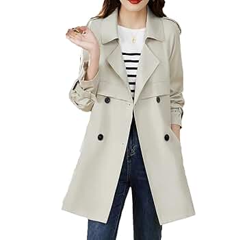 Amazon.com: Woman Trench Coat Casual Loose Double Breasted